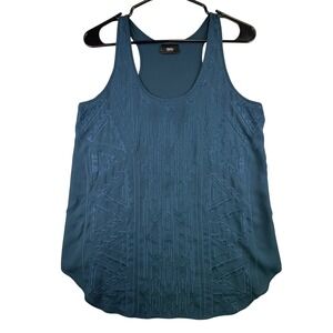Mossimo Shirt Women's Small Teal‎ Blue Geometric Embroidered Racerback Tank Top